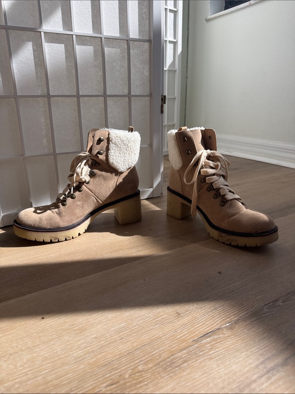 Women's Tan Suede Lace-Up Ankle Boots from Vici